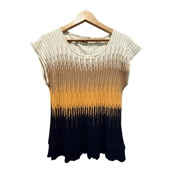 Forever 21 Color Blocked Sweater Top Size 3X Yellow Cream Navy - Picture 1 of 10